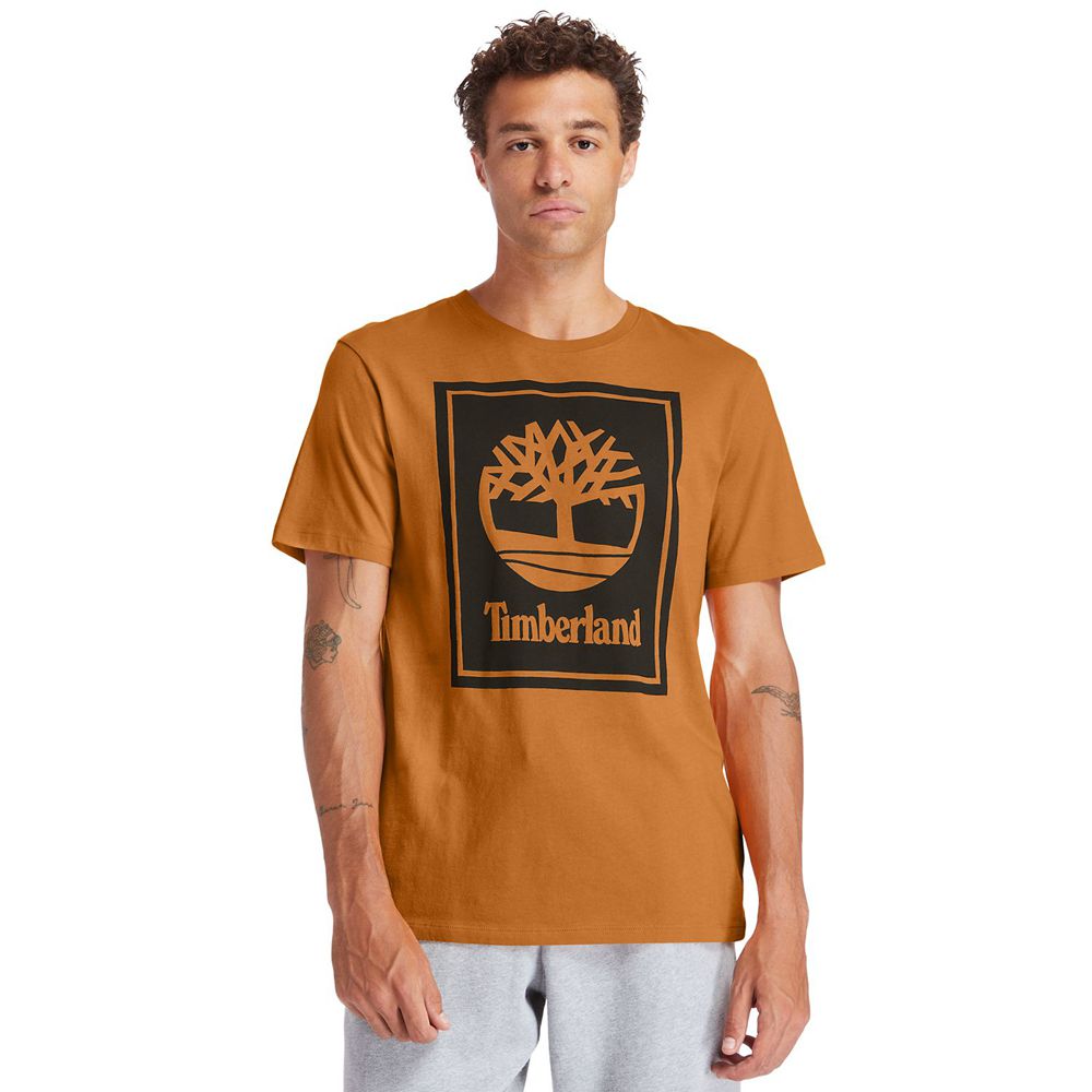 Camisetas Timberland Hombre Short-Sleeve Logo Marrones/Negras - Chile MAI-312480